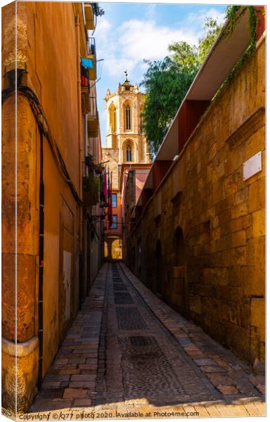 charming narrow street, street with colorful facades of buildings, vintage style Canvas Print by Q77 photo