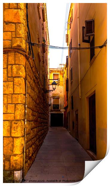 charming narrow street, street with colorful facades of buildings, vintage style Print by Q77 photo