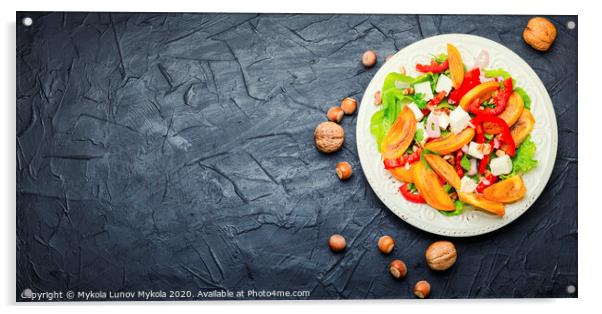 Fresh persimmon salad Acrylic by Mykola Lunov Mykola