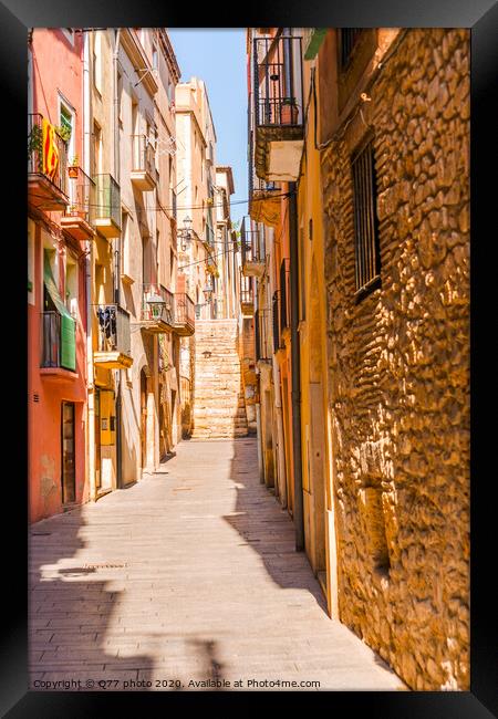 charming narrow street, street with colorful facades of buildings, vintage style Framed Print by Q77 photo