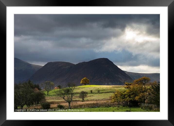 Beautiful Autumn Fall landscape view along valley towards Mellbreak and Grasmoor in Lake District with vibrant epic lighting in late afternoon Framed Mounted Print by Matthew Gibson