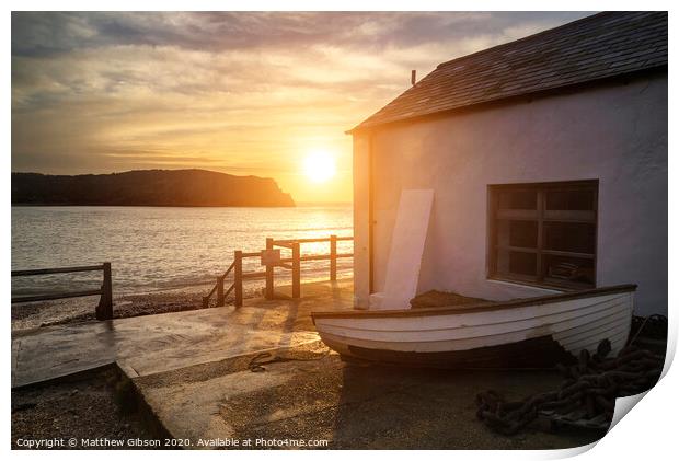 Beautiful vibrant sunrise landscape over Lulworth Cove in Dorset Print by Matthew Gibson