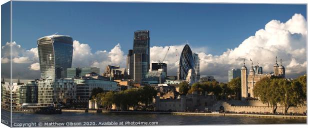 Landscape of City of London on Summer day with blue sky Canvas Print by Matthew Gibson