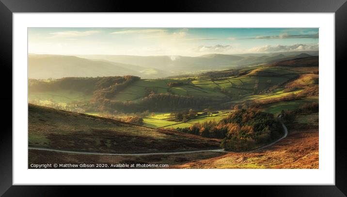 Beautiful landscape view of Hope Valley in Peak District during autumn sunset. Framed Mounted Print by Matthew Gibson
