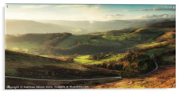 Beautiful landscape view of Hope Valley in Peak District during autumn sunset. Acrylic by Matthew Gibson
