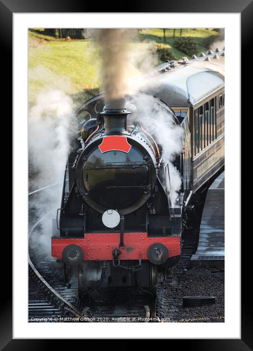 Beautiful old vintage steam railway engine with full steam blowing Framed Mounted Print by Matthew Gibson