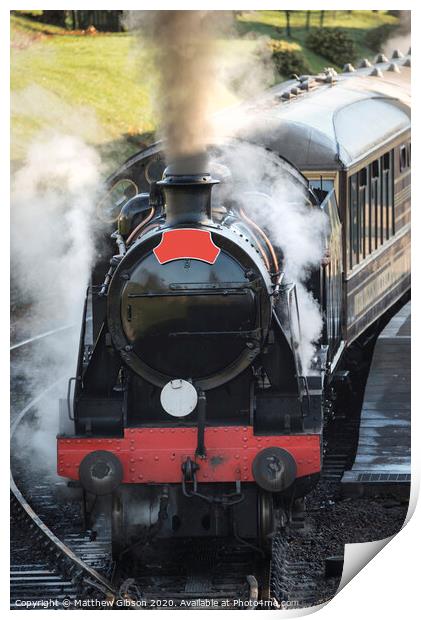 Beautiful old vintage steam railway engine with full steam blowing Print by Matthew Gibson