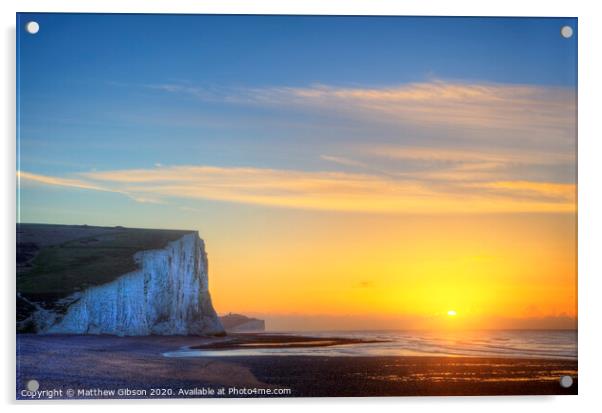 Stunning Winter landscape sunrise above the Seven Sisters cliffs Acrylic by Matthew Gibson