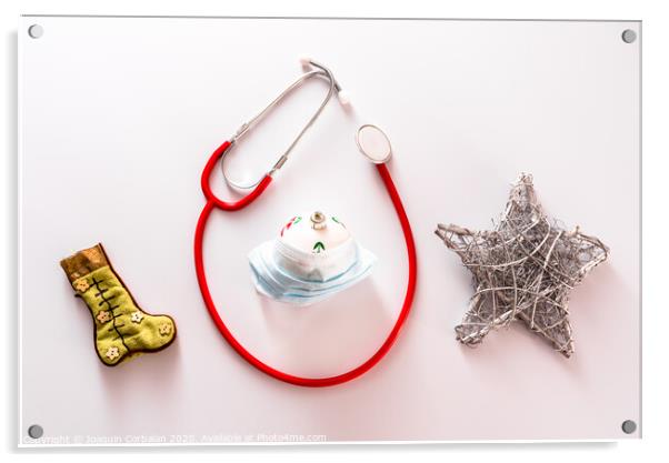 Sanitary masks and Christmas decorations for Christmas 2020. Acrylic by Joaquin Corbalan