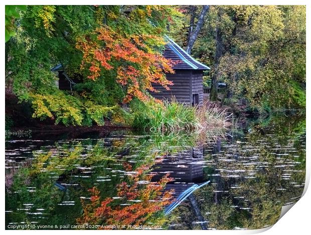 The boathouse at Loch Dunmore in Autumn Print by yvonne & paul carroll