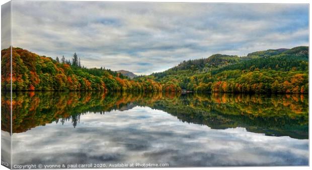 Autumn reflections on Faskally Loch, Pitlochry Canvas Print by yvonne & paul carroll