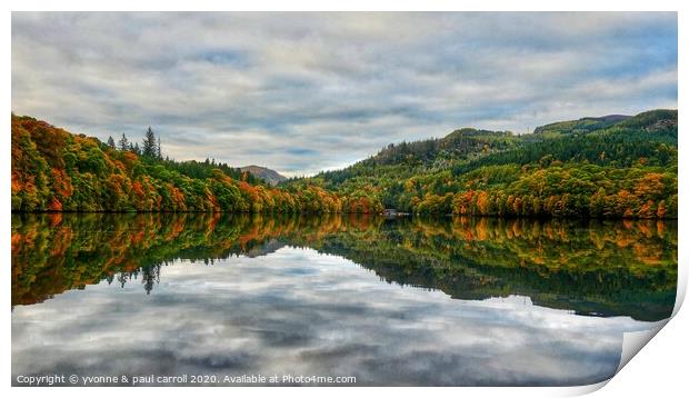 Autumn reflections on Faskally Loch, Pitlochry Print by yvonne & paul carroll
