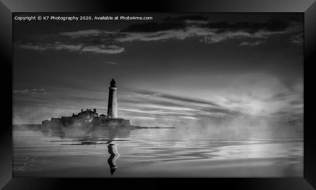 Iconic St Mary's Lighthouse on Northumberland Coas Framed Print by K7 Photography