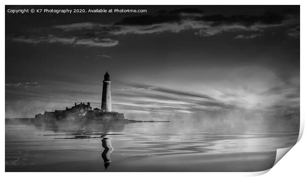 Iconic St Mary's Lighthouse on Northumberland Coas Print by K7 Photography