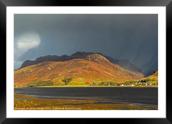 Overlooking Dornie with stormy light Framed Mounted Print by Jenny Hibbert
