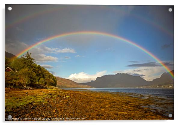 Rainbow crossing over Loch Long in Dornie Acrylic by Jenny Hibbert