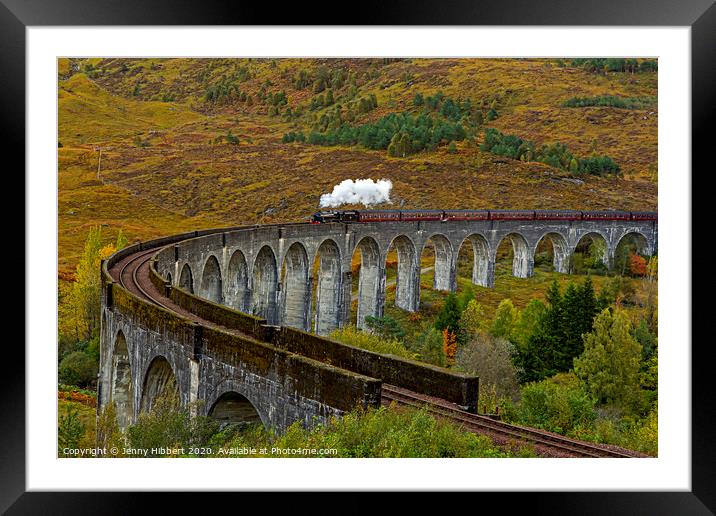 Hogwarts Express train crossing Glenfinnan Viaduct Framed Mounted Print by Jenny Hibbert