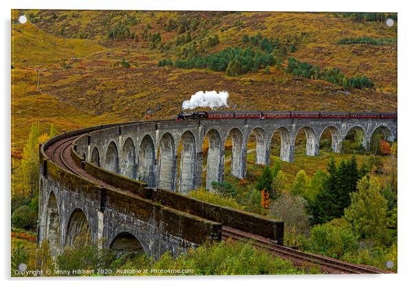 Hogwarts Express train crossing Glenfinnan Viaduct Acrylic by Jenny Hibbert