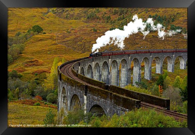 Glenfinnan Viaduct with steam train crossing Framed Print by Jenny Hibbert