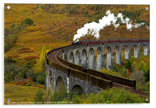 Glenfinnan Viaduct with steam train crossing Acrylic by Jenny Hibbert