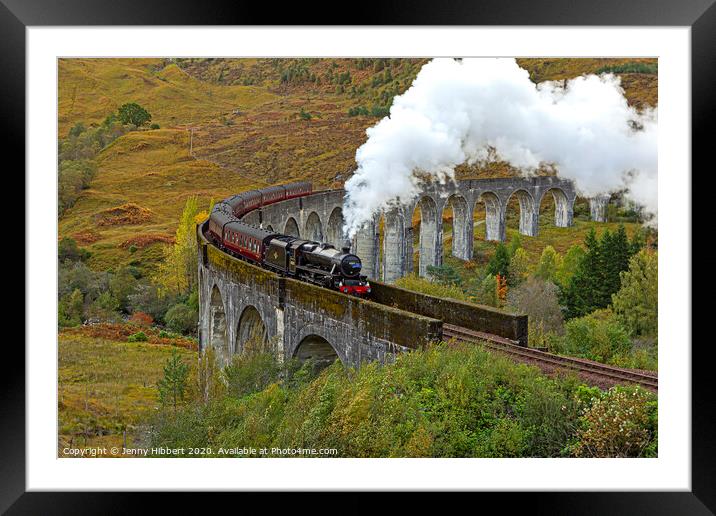 Steam train crossing Glenfinnan Viaduct Framed Mounted Print by Jenny Hibbert