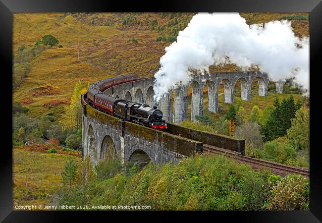 Steam train crossing Glenfinnan Viaduct Framed Print by Jenny Hibbert