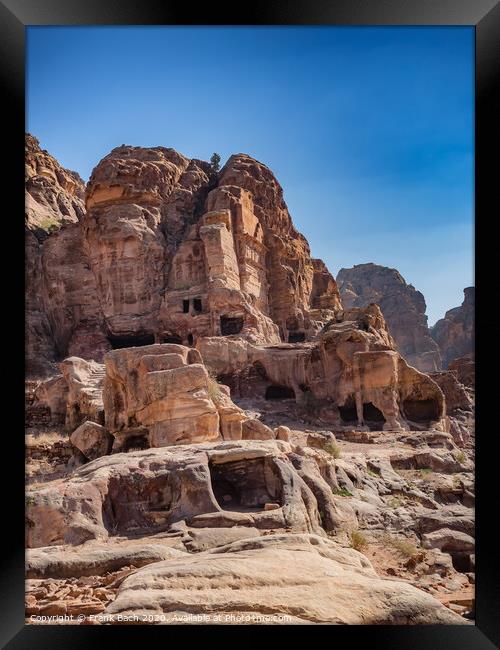 Dwellings homes in Petra lost city  Framed Print by Frank Bach
