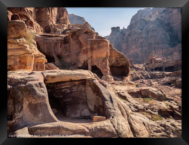 Dwellings homes in Petra lost city  Framed Print by Frank Bach