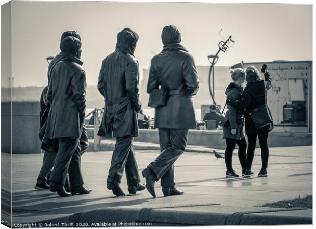 Selfie with the Beatles Statues, Liverpool Canvas Print by Robert Thrift