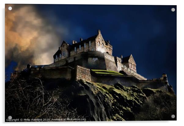 Sunshine on Edinburgh Castle Acrylic by Philip Hawkins