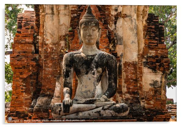 Close-up of a buddha in ruined temple Ayutthaya Thailand Acrylic by Mario Koufios