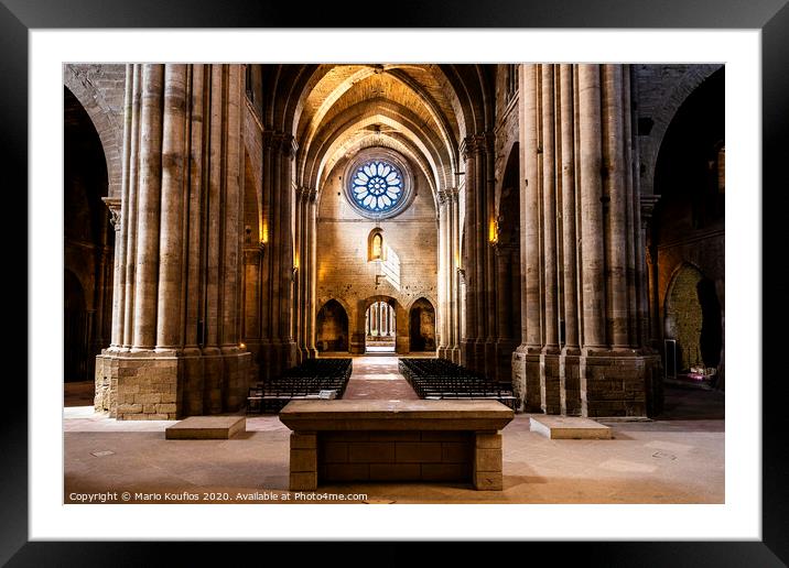 Altar and main nave of the old Cathedral of Lleida. Catalonia Spain Framed Mounted Print by Mario Koufios