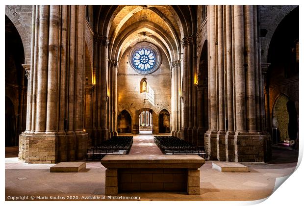 Altar and main nave of the old Cathedral of Lleida. Catalonia Spain Print by Mario Koufios