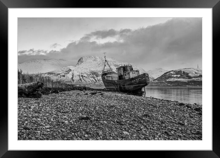 Ben Nevis with the Corpach Shipwreck Framed Mounted Print by Derek Beattie