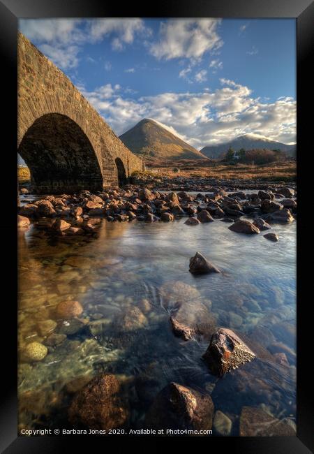  Red Cuillin and Old Stone Bridge at Sligachan. Framed Print by Barbara Jones