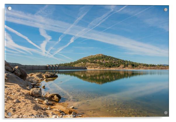 coast of the lake of navacerrada. Spain Madrid Guadarrama. Acrylic by Mario Koufios