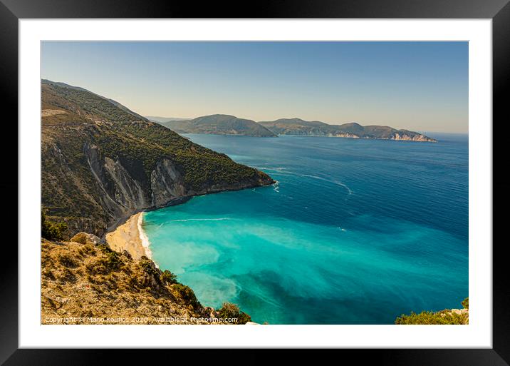 panoramic nuances of turquoise on the beach of Myrtos kefalonia Framed Mounted Print by Mario Koufios