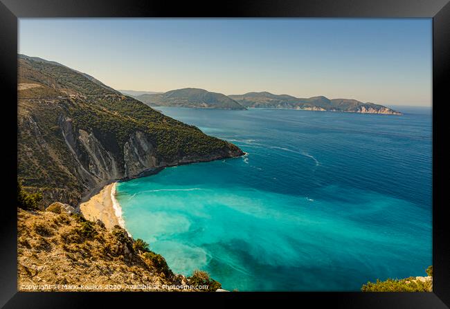 panoramic nuances of turquoise on the beach of Myrtos kefalonia Framed Print by Mario Koufios