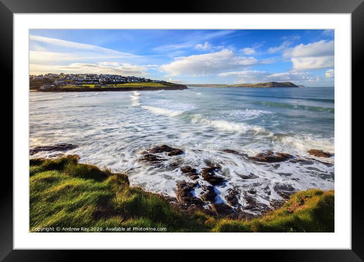 High tide at Polzeath Framed Mounted Print by Andrew Ray