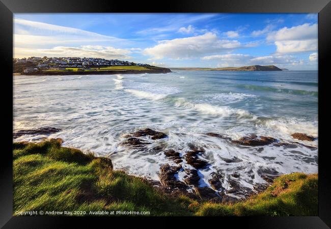 High tide at Polzeath Framed Print by Andrew Ray