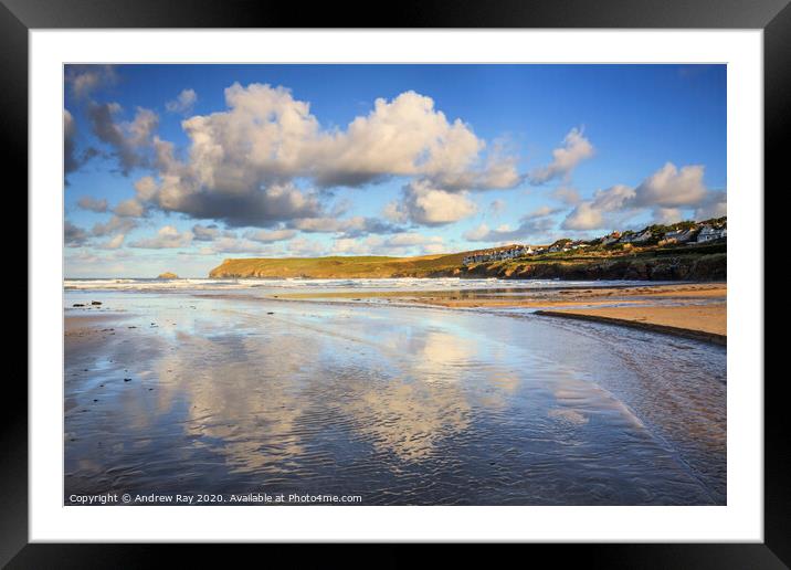 Polzeath Beach Reflections Framed Mounted Print by Andrew Ray