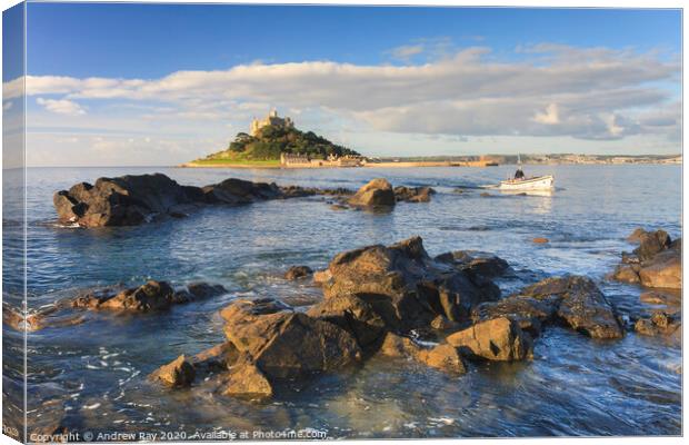 Boat in morning light (St Michael's Mount) Canvas Print by Andrew Ray