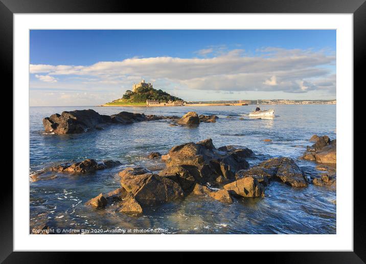 Boat in morning light (St Michael's Mount) Framed Mounted Print by Andrew Ray