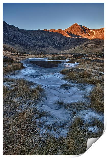 Snowdon and the frozen pond Print by Rory Trappe