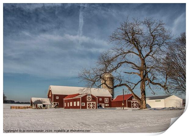 Red barn in the snow Print by Jo Anne Keasler