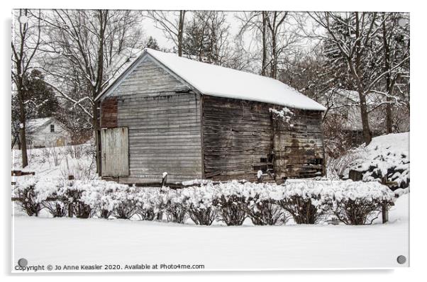 Barn in snow Acrylic by Jo Anne Keasler
