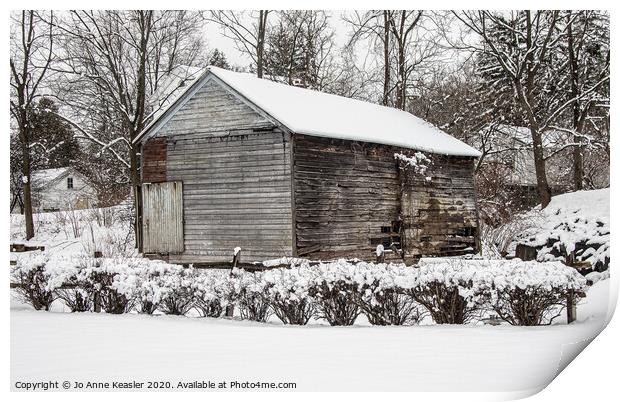 Barn in snow Print by Jo Anne Keasler