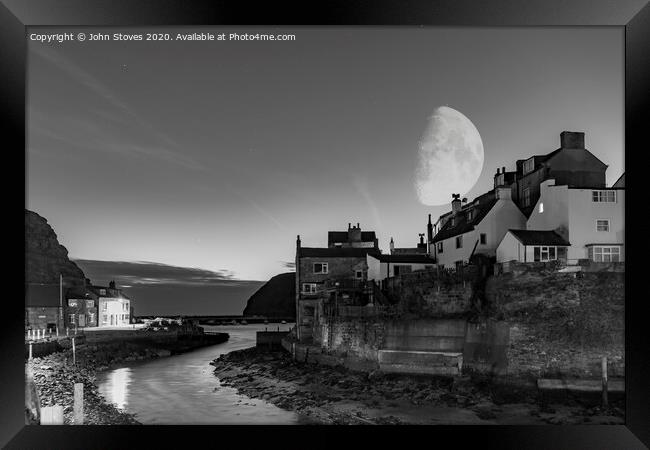 Staithes by night Framed Print by John Stoves