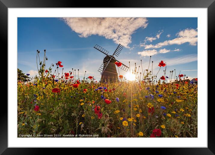 Whitburn Windmill sunset Framed Mounted Print by John Stoves