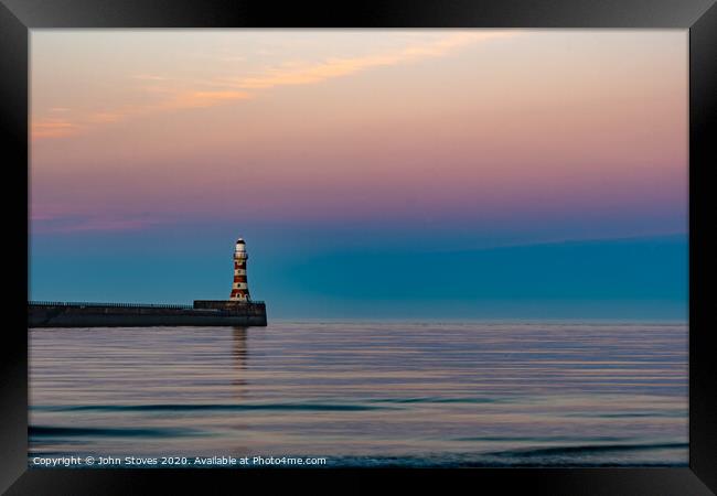 Roker Lighthouse at Sunrise Framed Print by John Stoves